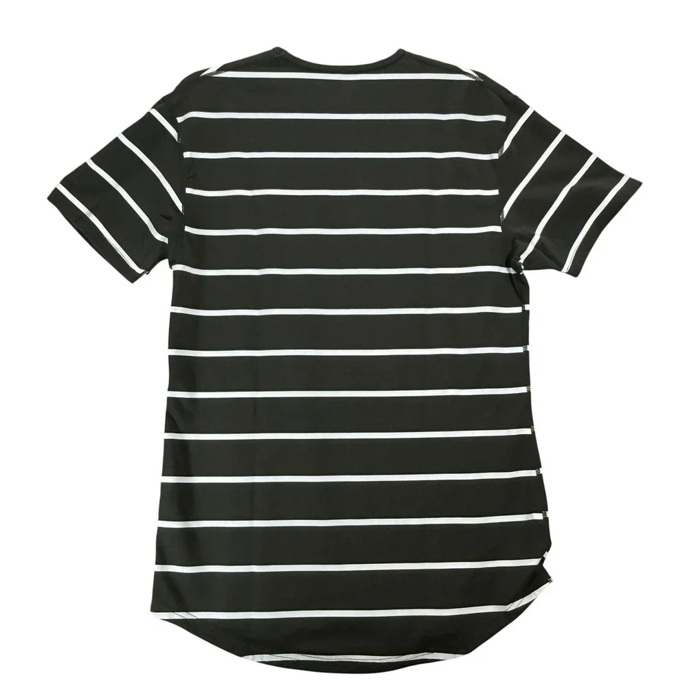 BYLT Drop Cut SS Lux Shirt Mens Medium Green White Striped‎ Curved Hem Tee